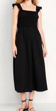 Old Navy Black Smocked Ruffle Strap Midi Dress (M)